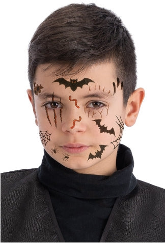 Carnival Toys: Cartella Tatuaggi Viso Pipistrelli In Busta Su Cartoncino