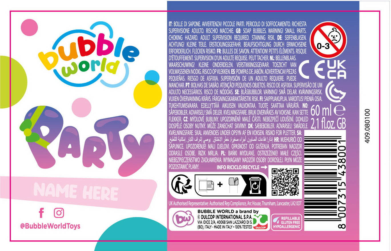 Dulcop Bolle Di Sapone - Party - Flacone 60 Ml (Assortimento)