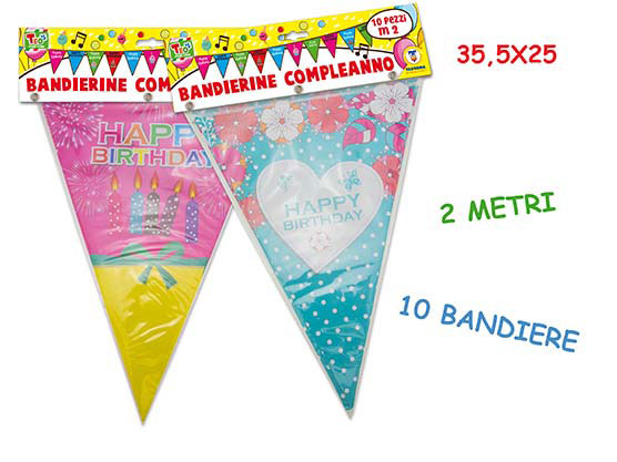 Teorema: Teos - Bandierine 2 Metri E 10 Bandiere Buon Compleanno