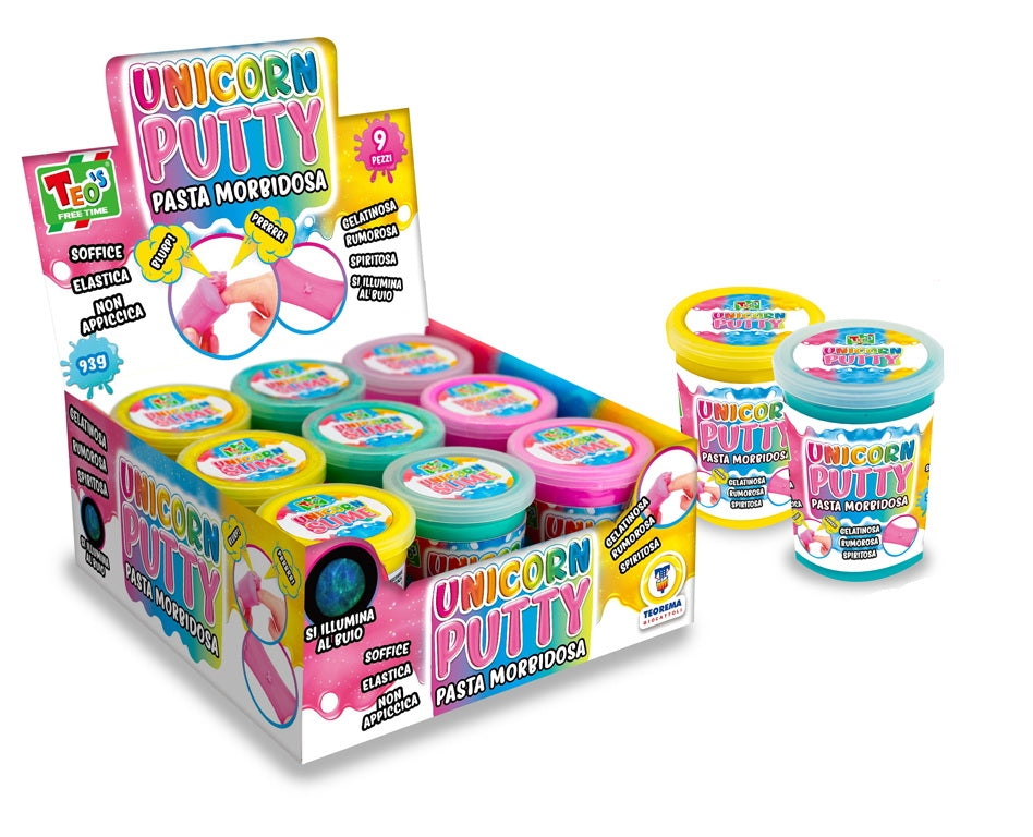 Teorema: Teo's Freetime- Putty Puzzetta Luminoso Unicorno 9 Pz 93Gr - Display Box