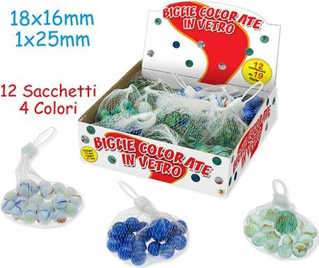 Teorema: Teos - Biglie Colorate In Vetro - Rete 1 Pz 25 Mm + 18 Pz 16 Mm (Assortimento)