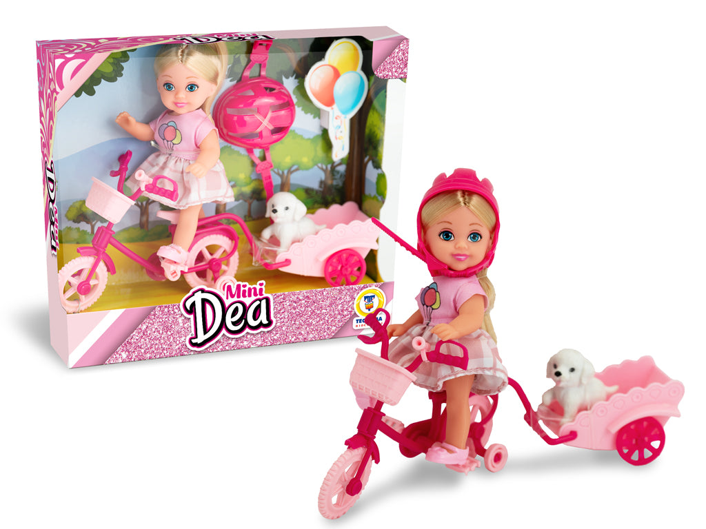 Teorema: Mini Dea - Bambolina In Bici C//Cane E Trailer - Window Box