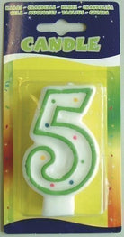 Folat: Candle Whitedot 5. Candela Nr. 5 Pois 4 Colori Assortiti