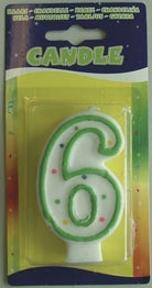 Folat: Candle Whitedot 6. Candela Nr. 6 Pois 4 Colori Assortiti