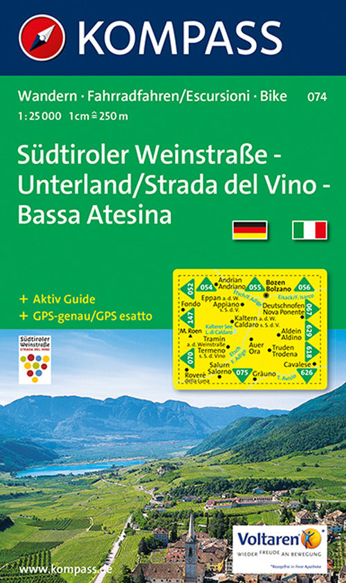 Cover of Carta escursionistica n. 074. Strada del vino-Bassa Atesina 1:25.000. Ediz. italiana e tedesca
