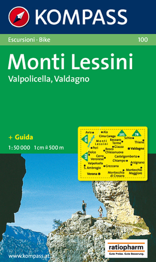 Cover of Carta escursionistica n. 100. Trentino, Veneto. Monti Lessini, Gruppo della Carega, Recoaro Terme 1:50000