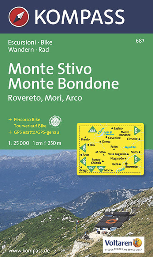 Cover of Carta escursionistica n. 687. Trentino, Veneto. Monte Stivo, Monte Bo ndone, Rovereto, Mori, Arco 1:25.000. Adatto a GPS. Digital map. DVD-ROM