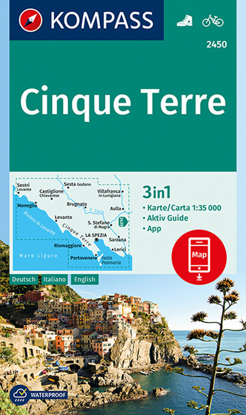 Cover of Carta escursionistica n. 2450. Cinque Terre 1:35.000. Ediz. italiana, tedesca e inglese