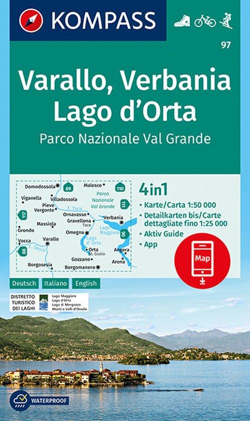 Cover of Carta escursionistica n. 97. Varallo, Verbania, Lago d'Orta, Parco Nazionale Val Grande 1:50.000. Ediz. italiana, tedesca e inglese