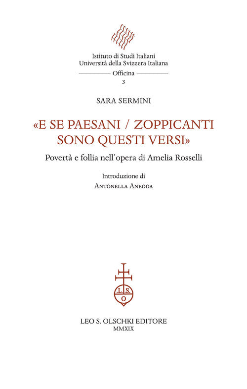 Cover of «E se paesani / zoppicanti sono questi versi». Povertà e follia nell'opera di Amelia Rosselli