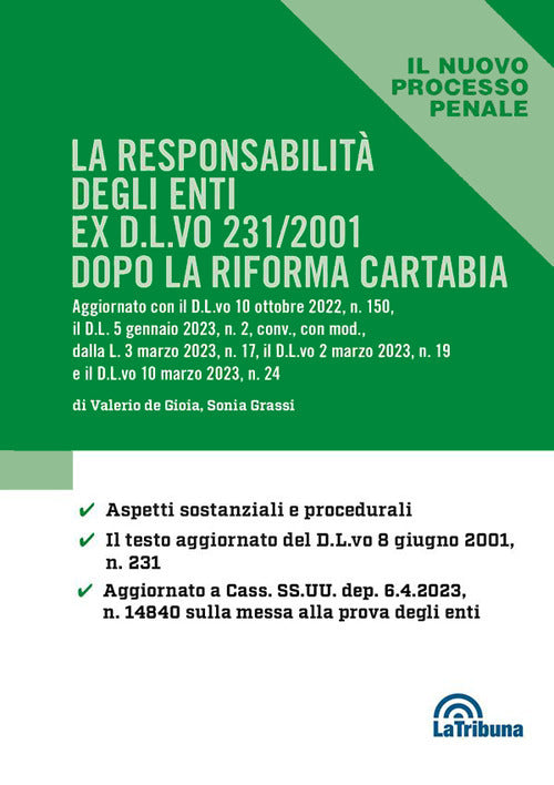 Cover of responsabilità degli enti ex D.L.vo 231/2001 dopo la riforma Cartabia