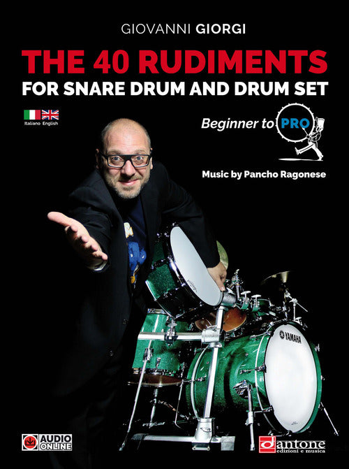 Cover of 40 rudiments for snare drum and drumset. Beginner to pro. Ediz. italiana e inglese