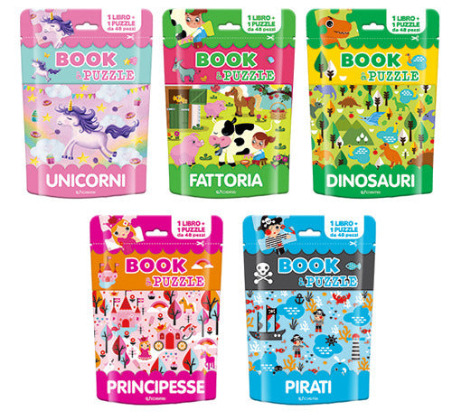 Book & Puzzle. Unicorni-Fattoria-Principesse-Dinosauri-Pirati