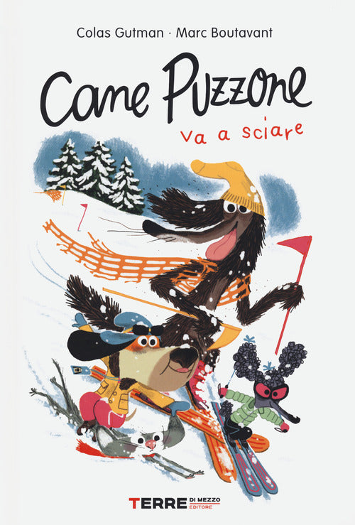 Cane puzzone va a sciare