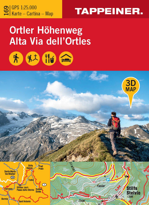 3D-Wanderkarte Ortler-Hhenweg 1:25.000. Ediz. tedesca, italiana e inglese