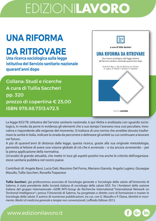 Una riforma da ritrovare. Una ricerca sociologica sulla legge istitutiva del Servizio sanitario nazionale quarantanni dopo