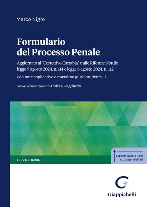 Formulario del processo penale. Aggiornato al Correttivo Cartabia e alle Riforme Nordio legge 9 agosto 2024, n. 114 e legge 8 agosto 2024, n. 112