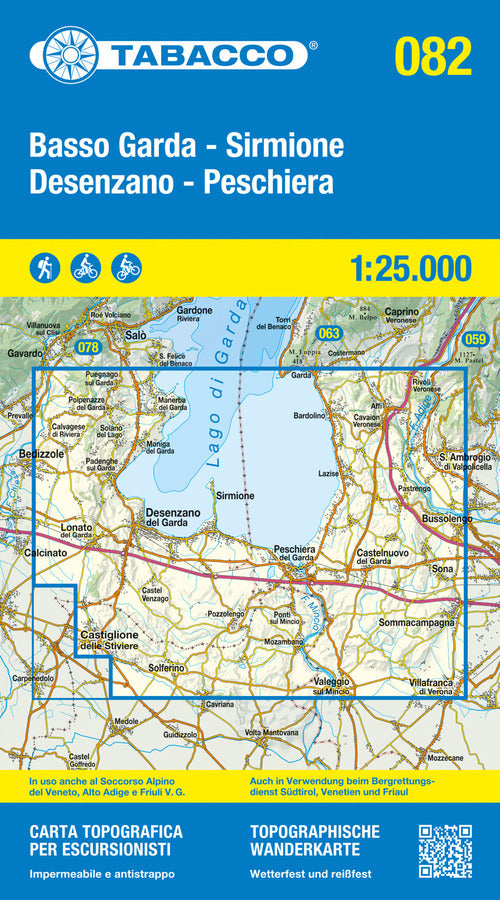 Basso Garda, Sirmione, Desenzano, Peschiera. Carta topografica in scala 1:25.000, antistrappo, impermeabile, fotodegradabile. Ediz. italiana, inglese, francese e tedesca
