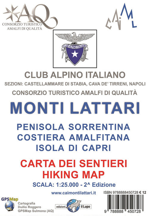 Cover of Monti Lattari. Penisola sorrentina. Costiera amalfitana. Isola di Capri. Carta dei sentieri scala 1:25000