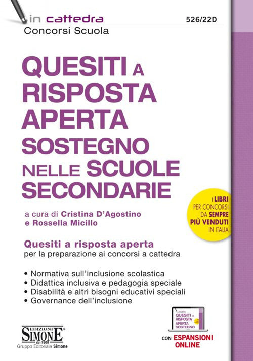 Cover of Quesiti a risposta aperta. Sostegno nelle scuole secondarie. Quesiti a risposta aperta per la preparazione ai concorsi a cattedra