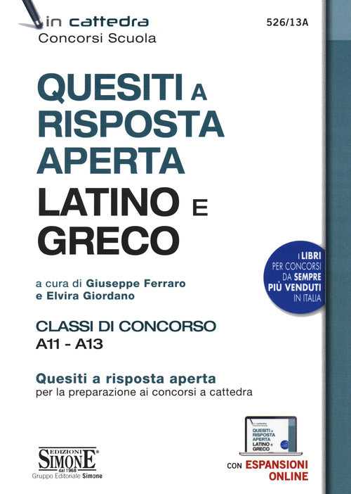 Cover of Quesiti a risposta aperta. Latino e greco. Classi di concorso A11 - A13