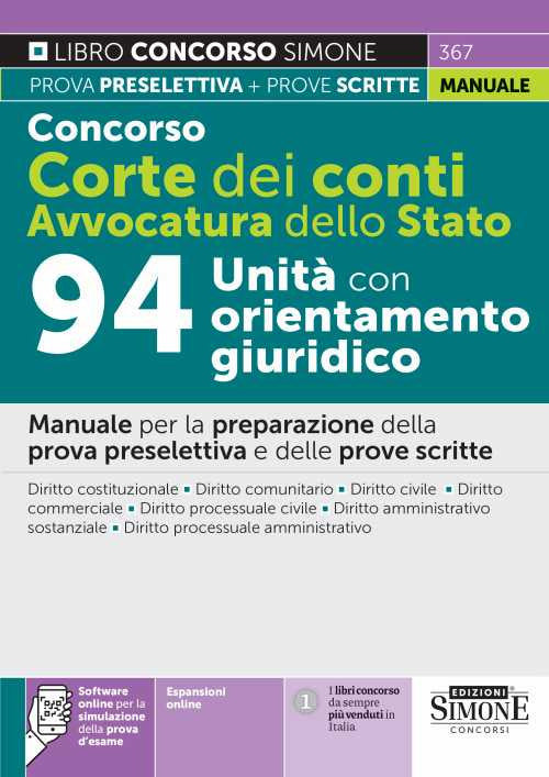 Cover of Concorso Corte dei Conti. Avvocatura dello Stato. 94 unità con orientamento giuridico. Manuale per la preparazione della prova preselettiva e delle prove scritte