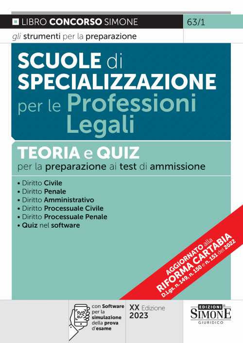 Cover of Scuole di specializzazione per le professioni legali. Teoria e quiz per la preparazione ai test di ammissione