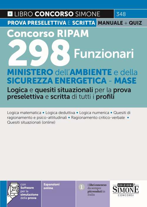 Cover of Concorso RIPAM 298 funzionari - Ministero dell'Ambiente e della Sicurezza Energetica - MASE. Logica e quesiti situazionali per la prova preselettiva e scritta di tutti i profili. Manuale