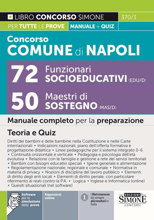 Cover of Concorso comune di Napoli 72 funzionari socioeducativo (EDU/D)-50 maestri di sostegno (MAS/D). Manuale completo per la preparazione. Teoria e quiz