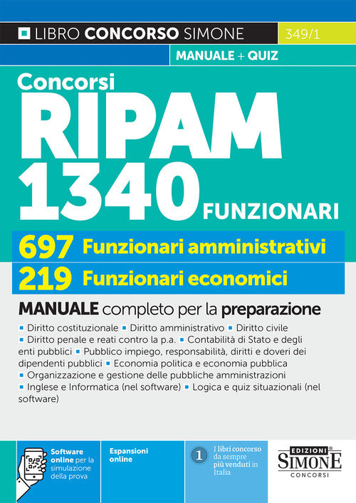 Concorsi RIPAM 1340 funzionari, 697 funzionari amministrativi, 219 funzionari economici. Manuale completo per la preparazione