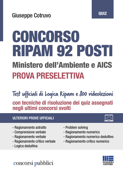Cover of Concorso RIPAM 92 posti. Ministero dell'Ambiente e AICS. Prova preselettiva