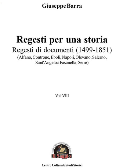 Cover of Regesti per una storia