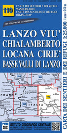 Cover of Carta n. 110 Lanzo, Viù, Chialamberto, Locana, Ciriè 1:25.000. Carta dei sentieri e dei rifugi. Serie Monti