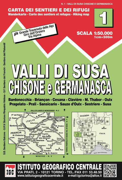 Cover of Carta n. 1 Val di Susa, Chisone e Germanasca 1:50.000. Carta dei sentieri e dei rifugi