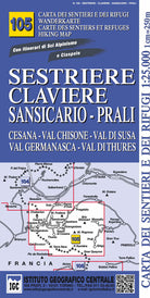Cover of Carta n. 105 Sestriere, Claviere, Prali 1:25.000. Carta dei sentieri e dei rifugi. Serie monti