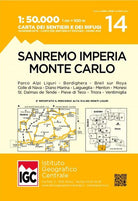 Cover of Carte n. 14 San Remo, Imperia, Monte Carlo 1:50.000. Carta dei sentieri e dei rifugi