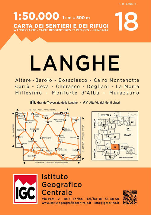 Cover of Carta n. 18 Langhe meridionali 1:50.000. Carta dei sentieri e dei rifugi