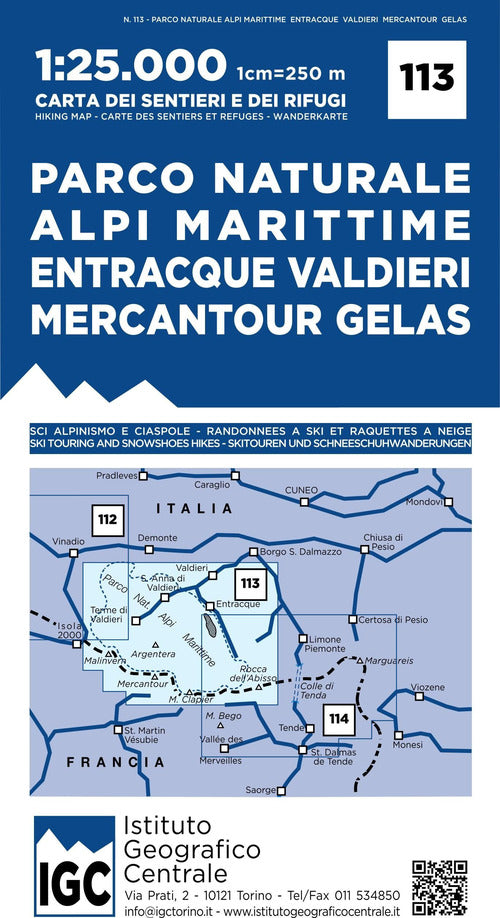 Cover of Carta n. 113 Parco naturale Alpi Marittime, Entracque, Valdieri, Mercantour, Gelas 1:25.000. Carta dei sentieri e dei rifugi