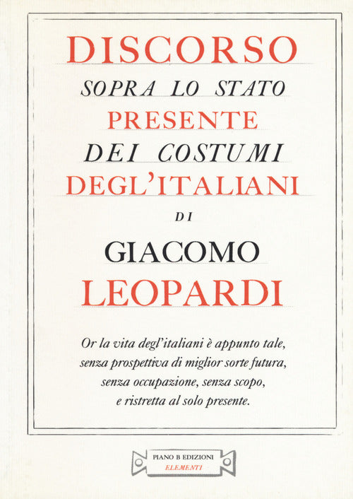 Cover of Discorso sopra lo stato presente dei costumi degl'italiani