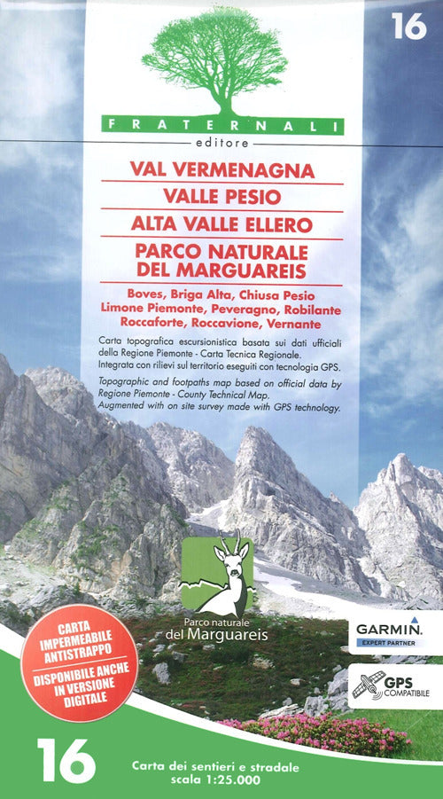 Cover of Carta n. 16. Val Vermenagna, Valle Pesio, Alta Valle Ellero, Parco naturale del Marguareis 1:25.000