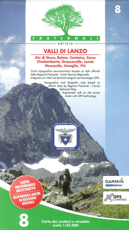Cover of Carta n. 8. Valli di Lanzo. Carta dei sentieri 1:25.000