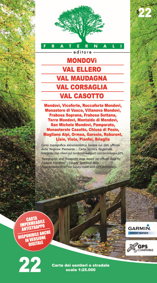 Cover of Carta n. 22. Mondovì, Val Ellero, Val Maudagna, Val Corsaglia Val Casotto. Carta dei sentieri e stradale scala 1:25.000