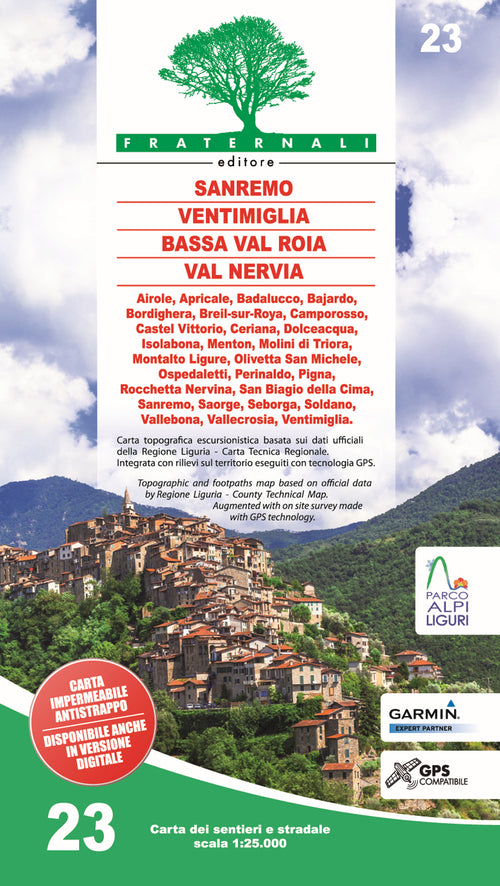 Cover of Carta n. 23. Sanremo, Ventimiglia, Bassa Val Roia, Val Nervia. Carta dei sentieri e stradale scala 1:25.000