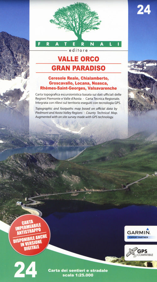 Cover of Carta n. 24. Valle Orco, Gran Paradiso. Carta dei sentieri e stradale 1:25.000. Adatto a GPS