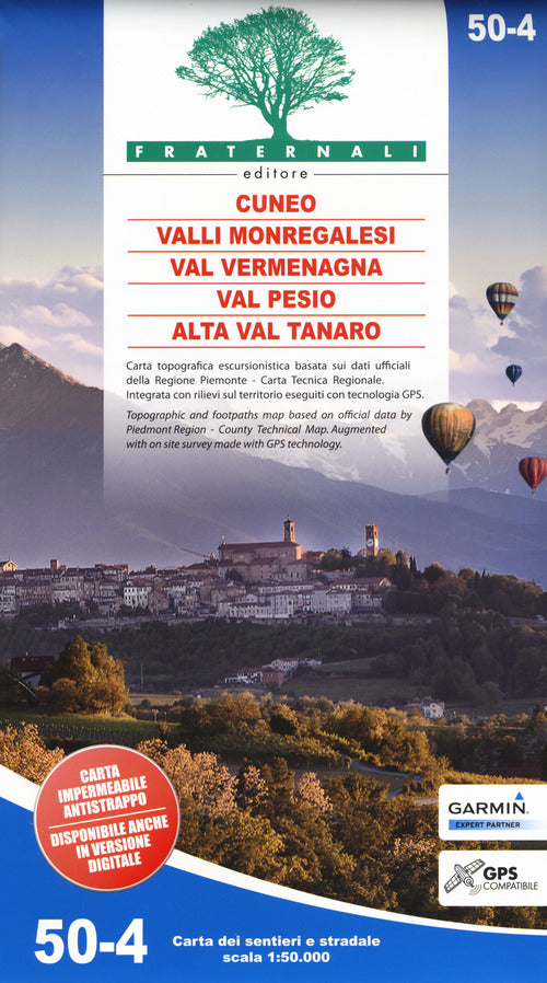 Cover of Carta n. 50-4. Cuneo, Valli Monregalesi, Val Vermegnana, Val Pesio, Alta Val Tanaro. Carta dei sentieri e stradale 1:50.000. Adatto a GPS