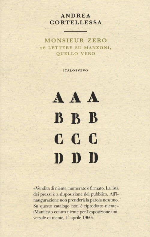 Cover of Monsieur zero. 26 lettere su Manzoni, quello vero