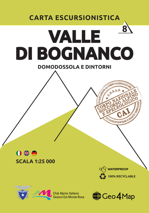 Cover of Carta escursionistica valle di Bognanco. Scala 1:25.000. Ediz. italiana, inglese e tedesca