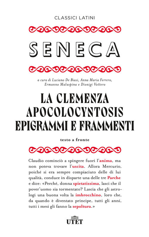 Cover of clemenza-Apocolocyntosys-Epigrammi-Frammenti. Testo latino a fronte