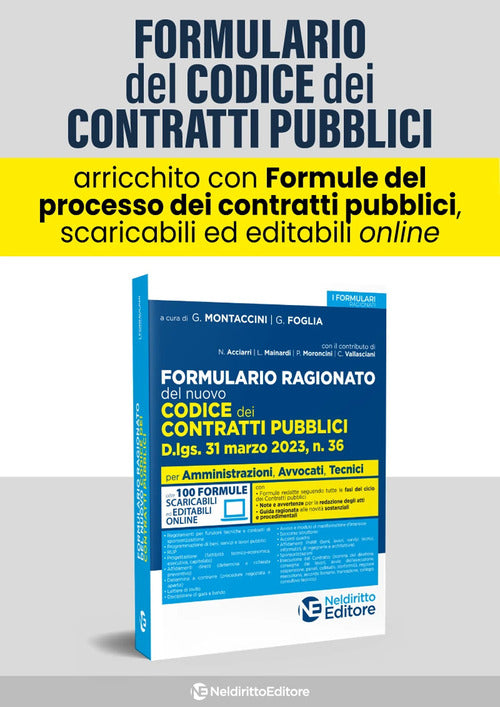 Cover of Formulario ragionato del nuovo codice dei contratti pubblici. D.lgs. 31 marzo 2023, n. 36