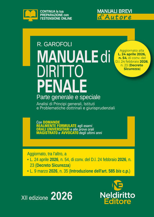 Manuale breve di diritto penale 2026 aggiornato al Decreto Sicurezza